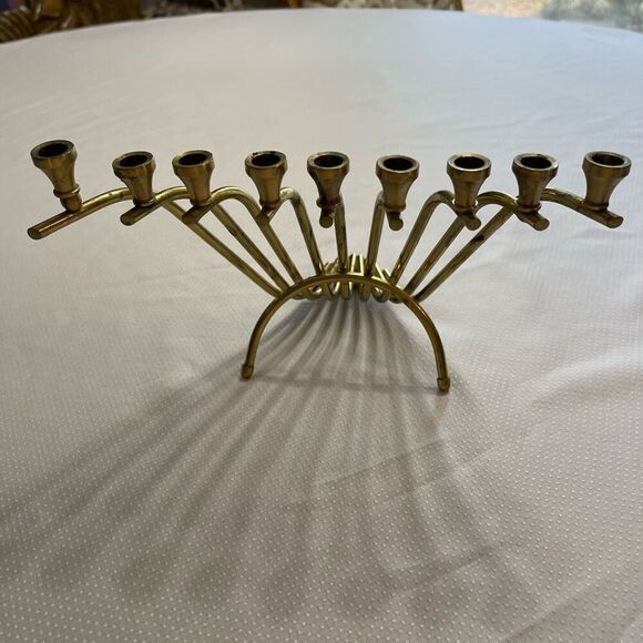Midcentury Modern Solid Brass Chanukah Menorah Hanukkiah Judaica - Picture 7 of 11